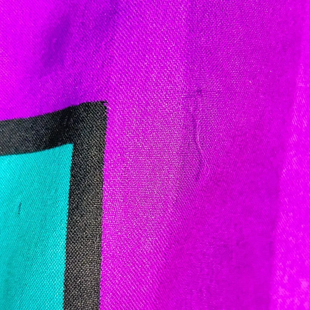 Vintage 80s Purple Multicolor Stained Glass Colorblock Rectangular Silk Scarf